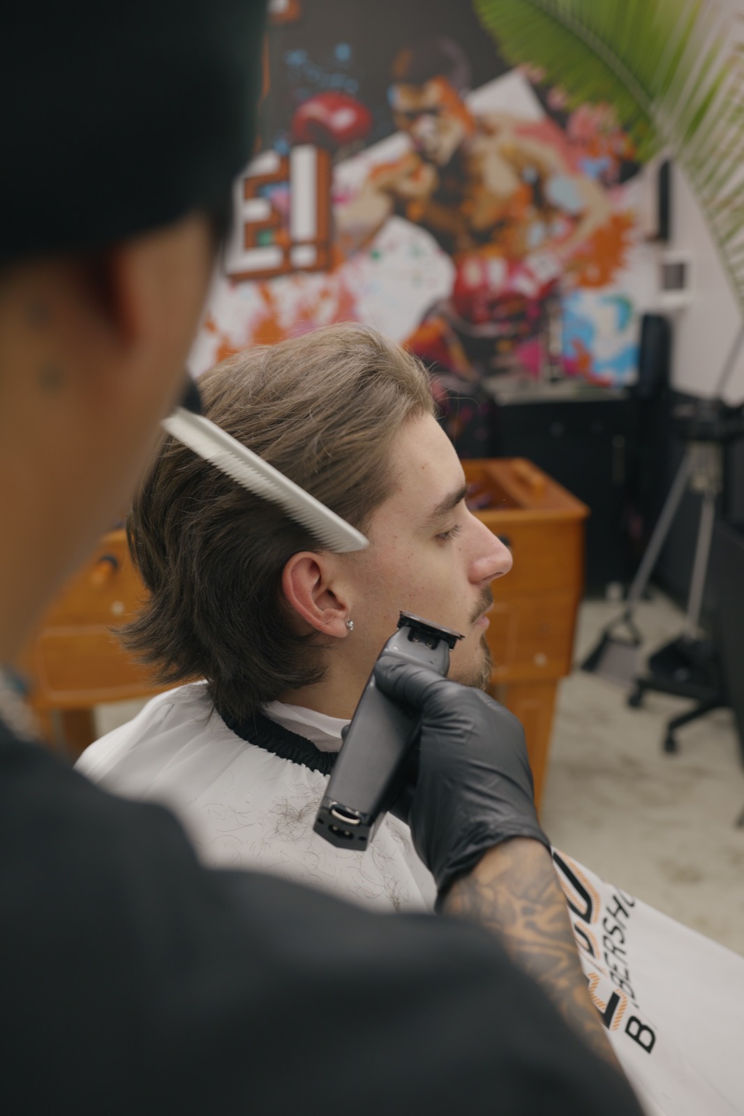 Precision beard trim in progress